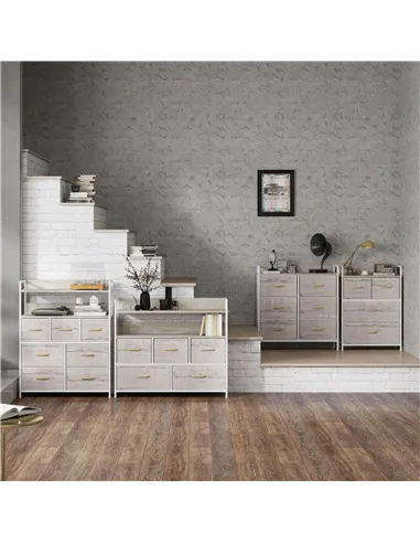 HOMCOM Rustic Chest of Seven Fabric Drawers - Natural Wood Finish