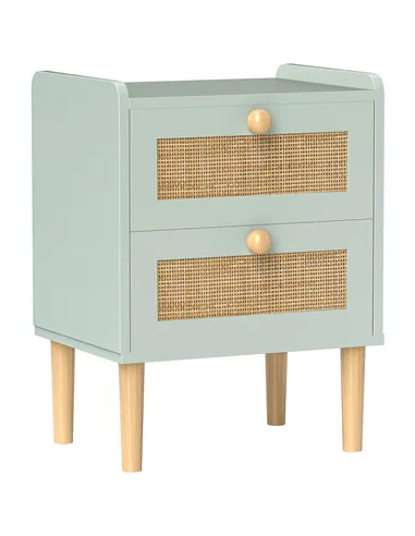 HOMCOM Bedroom Chest of Drawers, Boho Rattan Dresser with 2 Drawers, Storage Cabinet for Living Room, Hallway, Entryway, Olive G