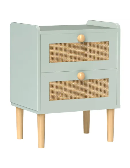 HOMCOM Bedroom Chest of Drawers, Boho Rattan Dresser with 2 Drawers, Storage Cabinet for Living Room, Hallway, Entryway, Olive G