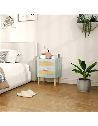 HOMCOM Bedroom Chest of Drawers, Boho Rattan Dresser with 2 Drawers, Storage Cabinet for Living Room, Hallway, Entryway, Olive G