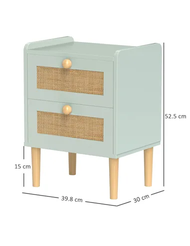 HOMCOM Bedroom Chest of Drawers, Boho Rattan Dresser with 2 Drawers, Storage Cabinet for Living Room, Hallway, Entryway, Olive G