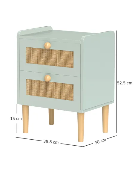 HOMCOM Bedroom Chest of Drawers, Boho Rattan Dresser with 2 Drawers, Storage Cabinet for Living Room, Hallway, Entryway, Olive G