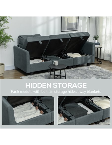 HOMCOM 'L' Shape Modular Storage Sofa - Dark Grey