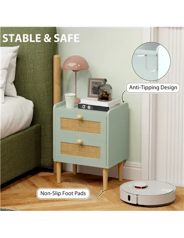 HOMCOM Bedroom Chest of Drawers, Boho Rattan Dresser with 2 Drawers, Storage Cabinet for Living Room, Hallway, Entryway, Olive G