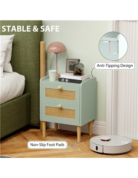 HOMCOM Bedroom Chest of Drawers, Boho Rattan Dresser with 2 Drawers, Storage Cabinet for Living Room, Hallway, Entryway, Olive G