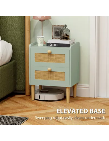 HOMCOM Bedroom Chest of Drawers, Boho Rattan Dresser with 2 Drawers, Storage Cabinet for Living Room, Hallway, Entryway, Olive G