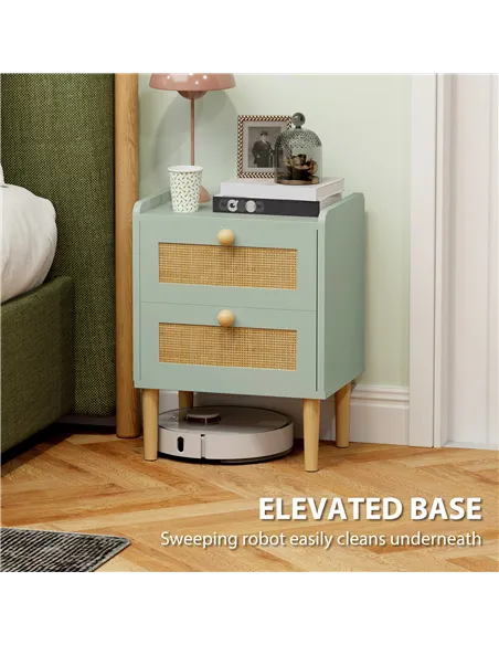 HOMCOM Bedroom Chest of Drawers, Boho Rattan Dresser with 2 Drawers, Storage Cabinet for Living Room, Hallway, Entryway, Olive G