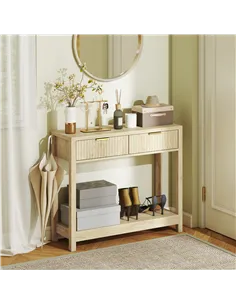 HOMCOM Modern Console Table with Fluted Panel Drawers, Narrow Hallway Table with Shelf for Entryway, Living Room, 90 x 30 x 76 c 2