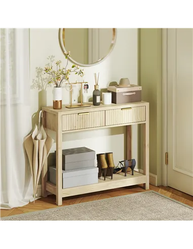 HOMCOM Modern Console Table with Fluted Panel Drawers, Narrow Hallway Table with Shelf for Entryway, Living Room, 90 x 30 x 76 c