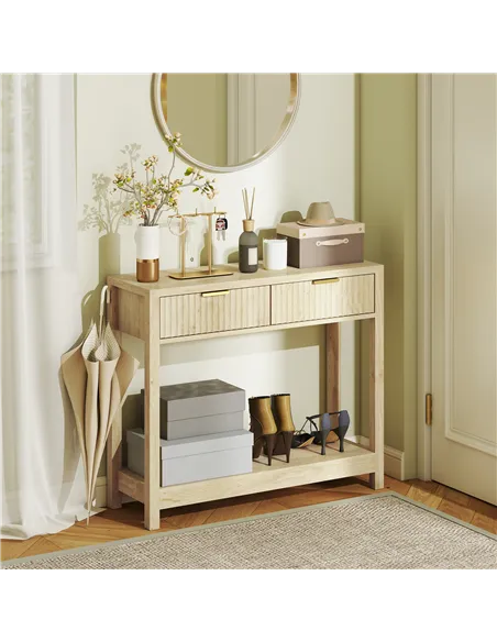 HOMCOM Modern Console Table with Fluted Panel Drawers, Narrow Hallway Table with Shelf for Entryway, Living Room, 90 x 30 x 76 c