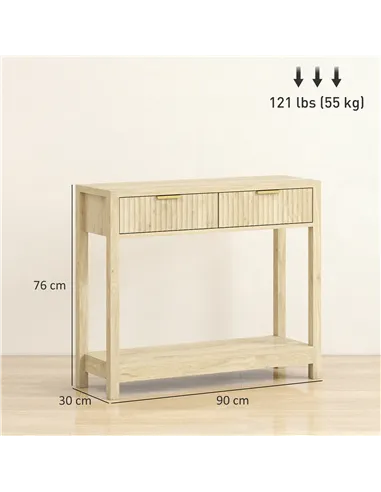 HOMCOM Modern Console Table with Fluted Panel Drawers, Narrow Hallway Table with Shelf for Entryway, Living Room, 90 x 30 x 76 c