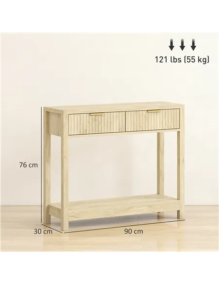 HOMCOM Modern Console Table with Fluted Panel Drawers, Narrow Hallway Table with Shelf for Entryway, Living Room, 90 x 30 x 76 c