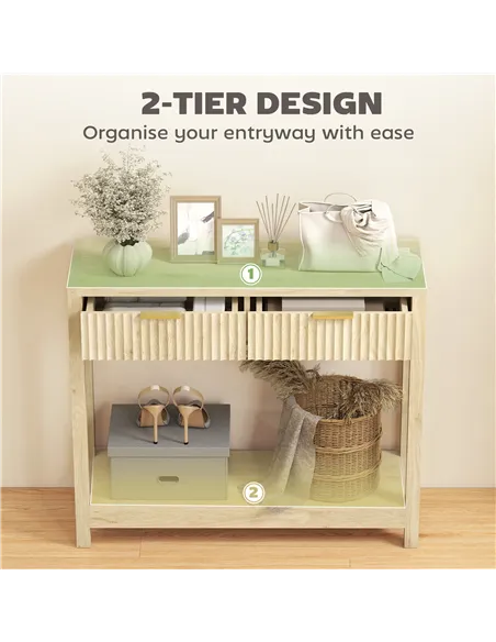 HOMCOM Modern Console Table with Fluted Panel Drawers, Narrow Hallway Table with Shelf for Entryway, Living Room, 90 x 30 x 76 c