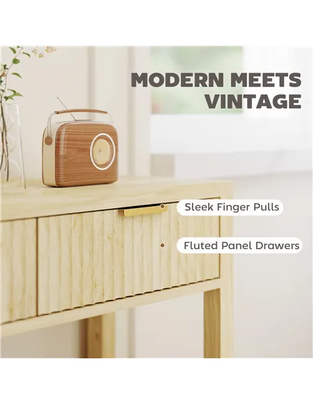 HOMCOM Modern Console Table with Fluted Panel Drawers, Narrow Hallway Table with Shelf for Entryway, Living Room, 90 x 30 x 76 c