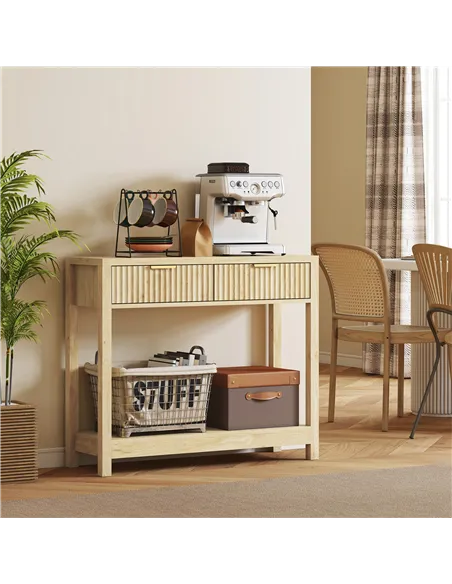 HOMCOM Modern Console Table with Fluted Panel Drawers, Narrow Hallway Table with Shelf for Entryway, Living Room, 90 x 30 x 76 c