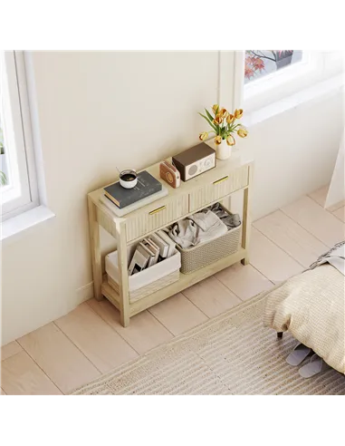 HOMCOM Modern Console Table with Fluted Panel Drawers, Narrow Hallway Table with Shelf for Entryway, Living Room, 90 x 30 x 76 c