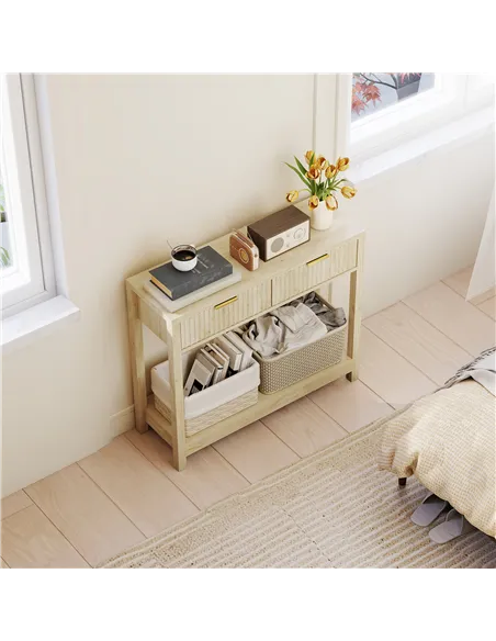 HOMCOM Modern Console Table with Fluted Panel Drawers, Narrow Hallway Table with Shelf for Entryway, Living Room, 90 x 30 x 76 c