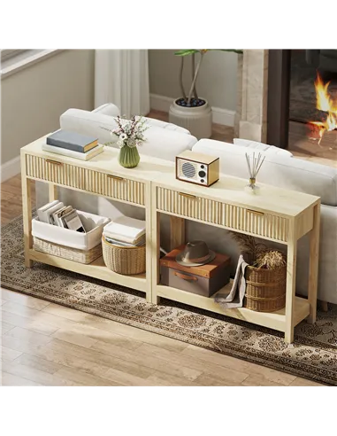 HOMCOM Modern Console Table with Fluted Panel Drawers, Narrow Hallway Table with Shelf for Entryway, Living Room, 90 x 30 x 76 c