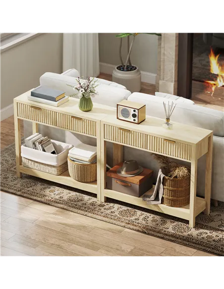 HOMCOM Modern Console Table with Fluted Panel Drawers, Narrow Hallway Table with Shelf for Entryway, Living Room, 90 x 30 x 76 c