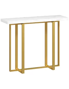HOMCOM Console Table with Faux Marble Top, 100 cm Narrow Entryway Table with Anti-tipping Device, Steel Frame, White