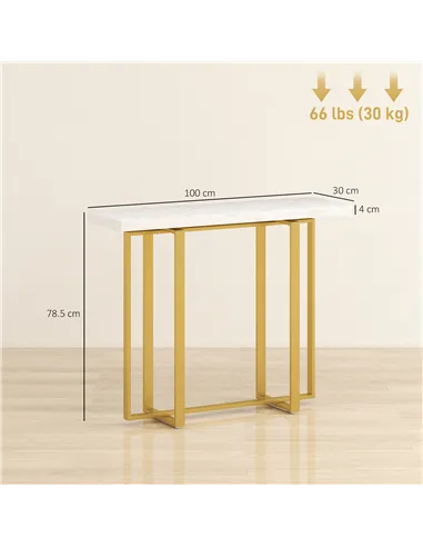 HOMCOM Console Table with Faux Marble Top, 100 cm Narrow Entryway Table with Anti-tipping Device, Steel Frame, White
