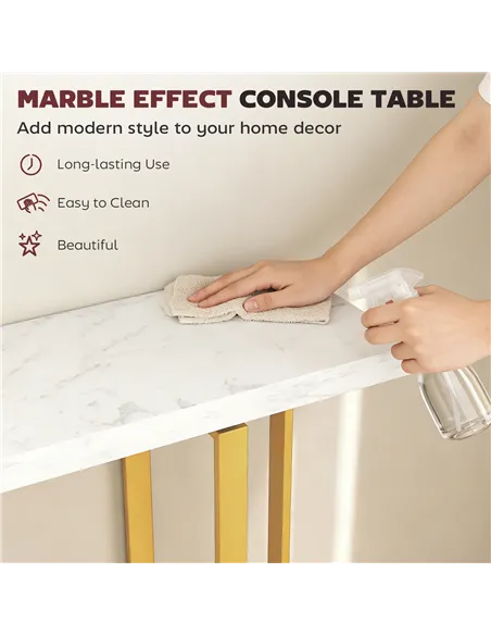 HOMCOM Console Table with Faux Marble Top, 100 cm Narrow Entryway Table with Anti-tipping Device, Steel Frame, White