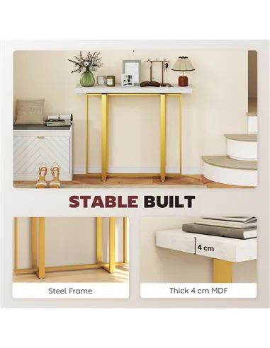 HOMCOM Console Table with Faux Marble Top, 100 cm Narrow Entryway Table with Anti-tipping Device, Steel Frame, White