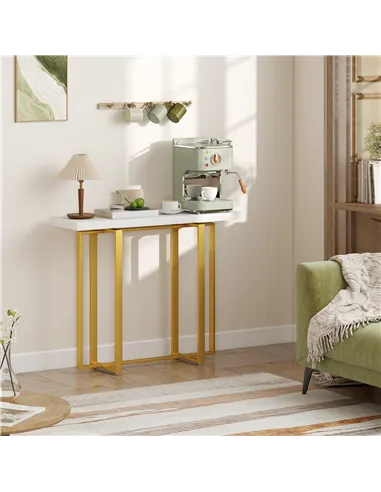 HOMCOM Console Table with Faux Marble Top, 100 cm Narrow Entryway Table with Anti-tipping Device, Steel Frame, White