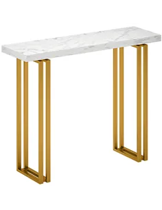 HOMCOM 100 cm Console Table with Faux Marble Top, Narrow Entryway Table with Anti-tipping Device, White