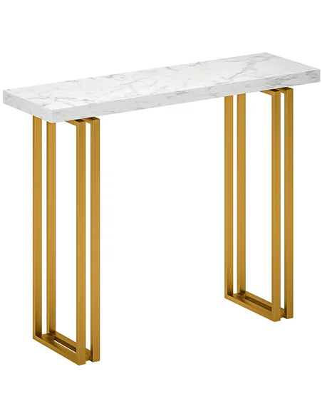 HOMCOM 100 cm Console Table with Faux Marble Top, Narrow Entryway Table with Anti-tipping Device, White