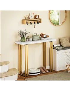 HOMCOM 100 cm Console Table with Faux Marble Top, Narrow Entryway Table with Anti-tipping Device, White 2