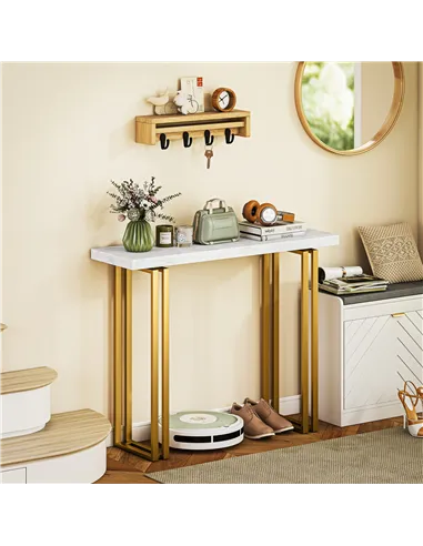 HOMCOM 100 cm Console Table with Faux Marble Top, Narrow Entryway Table with Anti-tipping Device, White