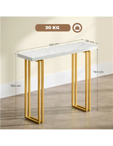 HOMCOM 100 cm Console Table with Faux Marble Top, Narrow Entryway Table with Anti-tipping Device, White