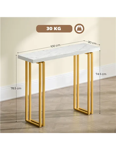 HOMCOM 100 cm Console Table with Faux Marble Top, Narrow Entryway Table with Anti-tipping Device, White