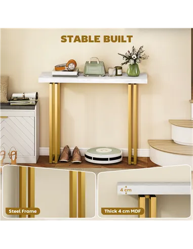 HOMCOM 100 cm Console Table with Faux Marble Top, Narrow Entryway Table with Anti-tipping Device, White
