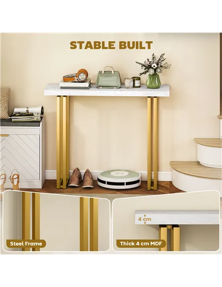 HOMCOM 100 cm Console Table with Faux Marble Top, Narrow Entryway Table with Anti-tipping Device, White