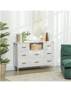 HOMCOM Boucle Chest of Drawers, 8 Fabric Drawers Storage Organiser with Charging Station, 2 USB and 2 AC Ports, Steel Frame, Fab 2