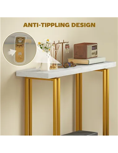 HOMCOM 100 cm Console Table with Faux Marble Top, Narrow Entryway Table with Anti-tipping Device, White