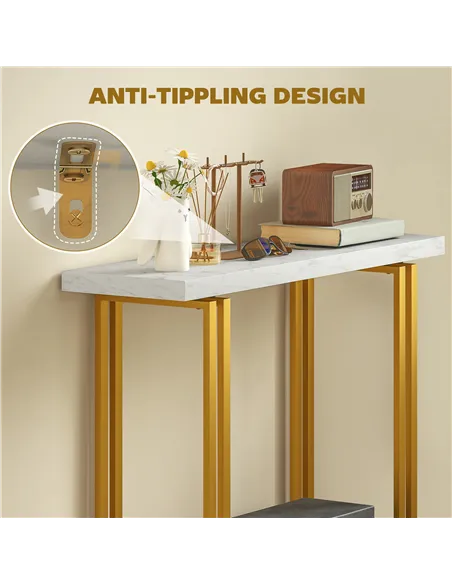 HOMCOM 100 cm Console Table with Faux Marble Top, Narrow Entryway Table with Anti-tipping Device, White