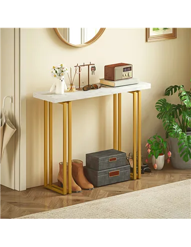 HOMCOM 100 cm Console Table with Faux Marble Top, Narrow Entryway Table with Anti-tipping Device, White