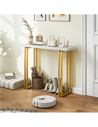 HOMCOM 100 cm Console Table with Faux Marble Top, Narrow Entryway Table with Anti-tipping Device, White