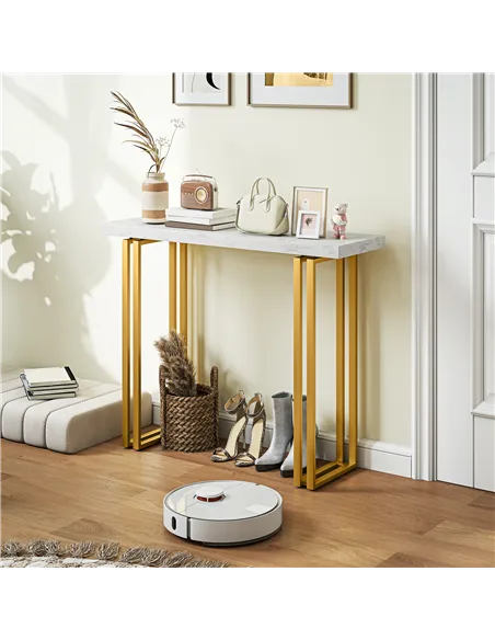 HOMCOM 100 cm Console Table with Faux Marble Top, Narrow Entryway Table with Anti-tipping Device, White