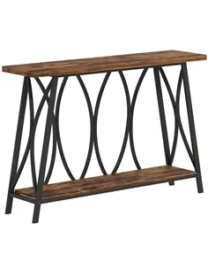 HOMCOM Narrow Console Table, Industrial 2-Tier Sofa Table with Metal Frame for Entryway, Living Room, 120x30x80cm, Rustic Brown