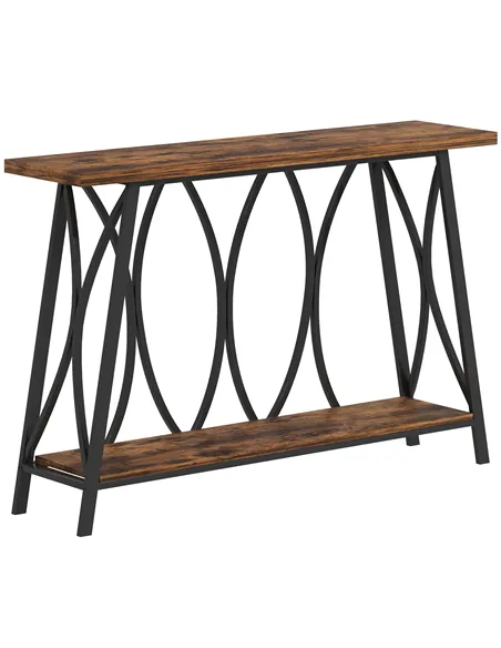 HOMCOM Narrow Console Table, Industrial 2-Tier Sofa Table with Metal Frame for Entryway, Living Room, 120x30x80cm, Rustic Brown