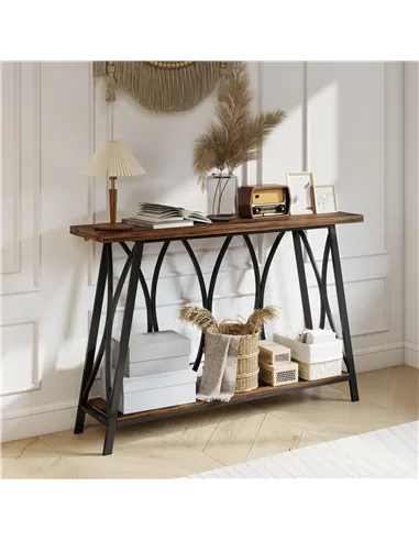 HOMCOM Narrow Console Table, Industrial 2-Tier Sofa Table with Metal Frame for Entryway, Living Room, 120x30x80cm, Rustic Brown