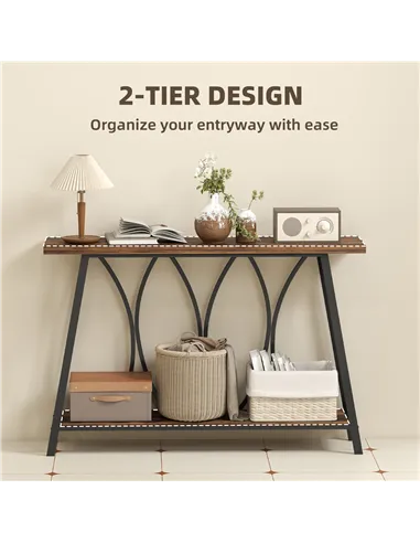 HOMCOM Narrow Console Table, Industrial 2-Tier Sofa Table with Metal Frame for Entryway, Living Room, 120x30x80cm, Rustic Brown