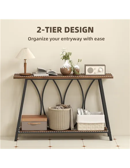HOMCOM Narrow Console Table, Industrial 2-Tier Sofa Table with Metal Frame for Entryway, Living Room, 120x30x80cm, Rustic Brown