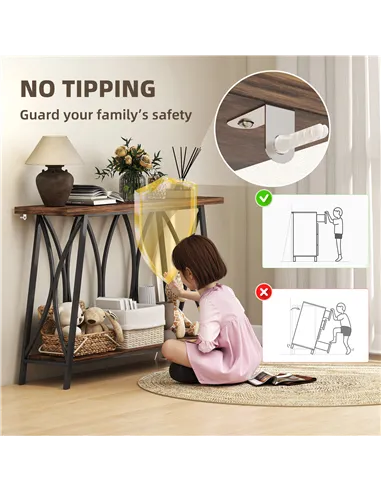 HOMCOM Narrow Console Table, Industrial 2-Tier Sofa Table with Metal Frame for Entryway, Living Room, 120x30x80cm, Rustic Brown