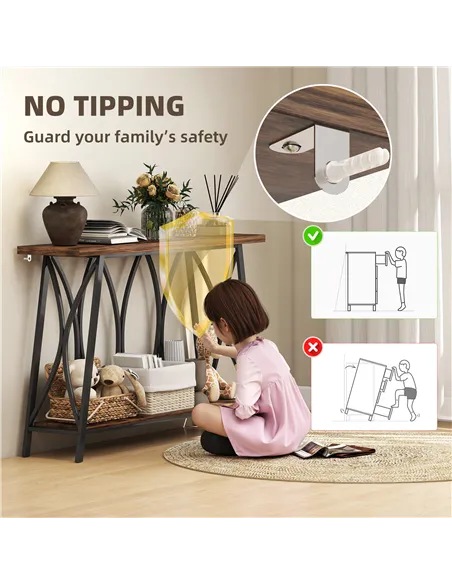 HOMCOM Narrow Console Table, Industrial 2-Tier Sofa Table with Metal Frame for Entryway, Living Room, 120x30x80cm, Rustic Brown