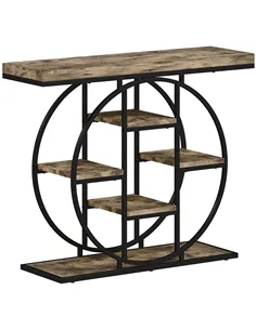 HOMCOM Industrial Console Table with Storage Shelves - Rustic Brown